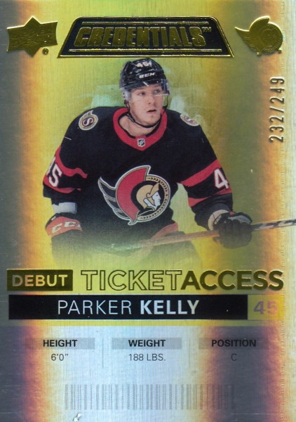 insert RC karta PARKER KELLY 21-22 Credentials Debut Ticket Access Yellow /249